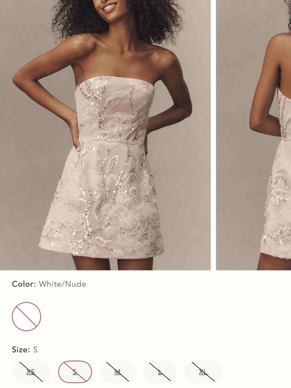 Strapless Embellished Mini Dress in White/Nude